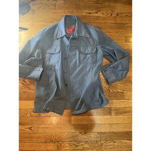 Vintage Rare 1970s Mr. Leggs Embroidered Flowers Thick Blue Button Shirt No Tags